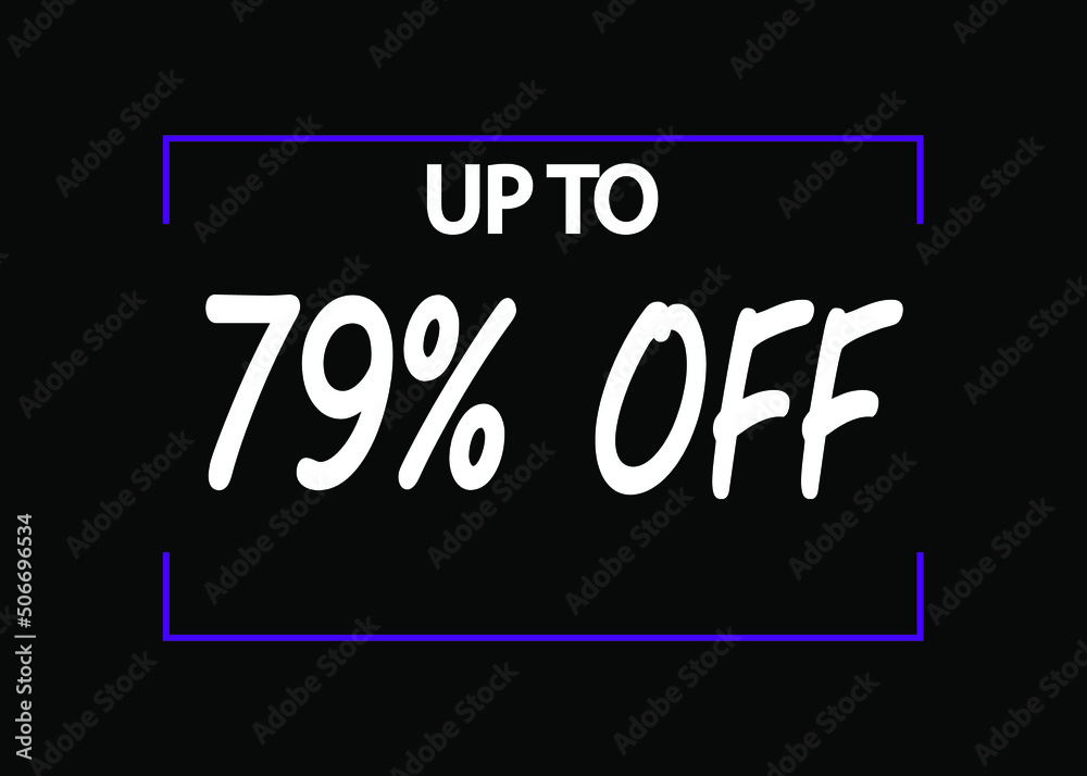 79% off banner. Discount icon for products on black background.