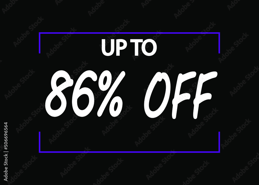86% off banner. Discount icon for products on black background.