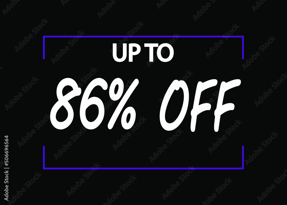 86% off banner. Discount icon for products on black background. 86% off banner. Discount icon for products on black background.