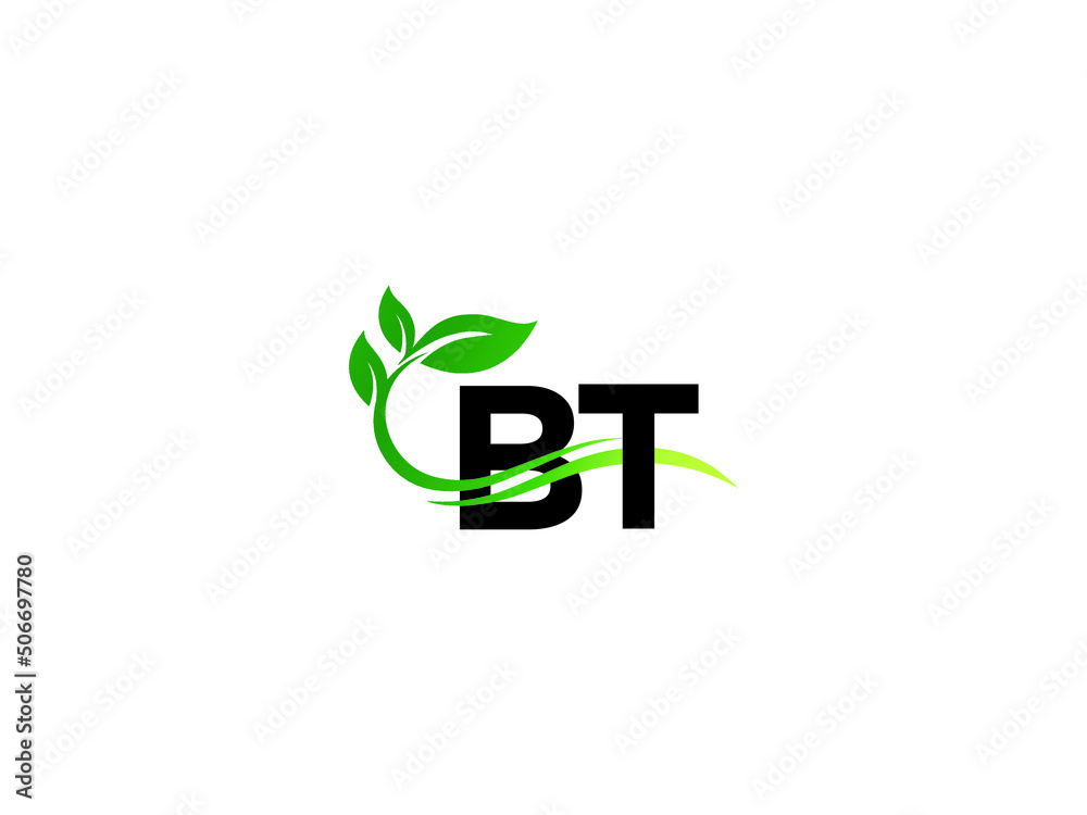 Letter BT Logo Icon, Natural Bt tb Green Leaf Logo Design Vector For ...