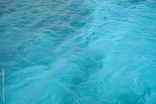 Abstract natural background, surface, texture. Waves of blue sea water. Copy space. Selective focus..
