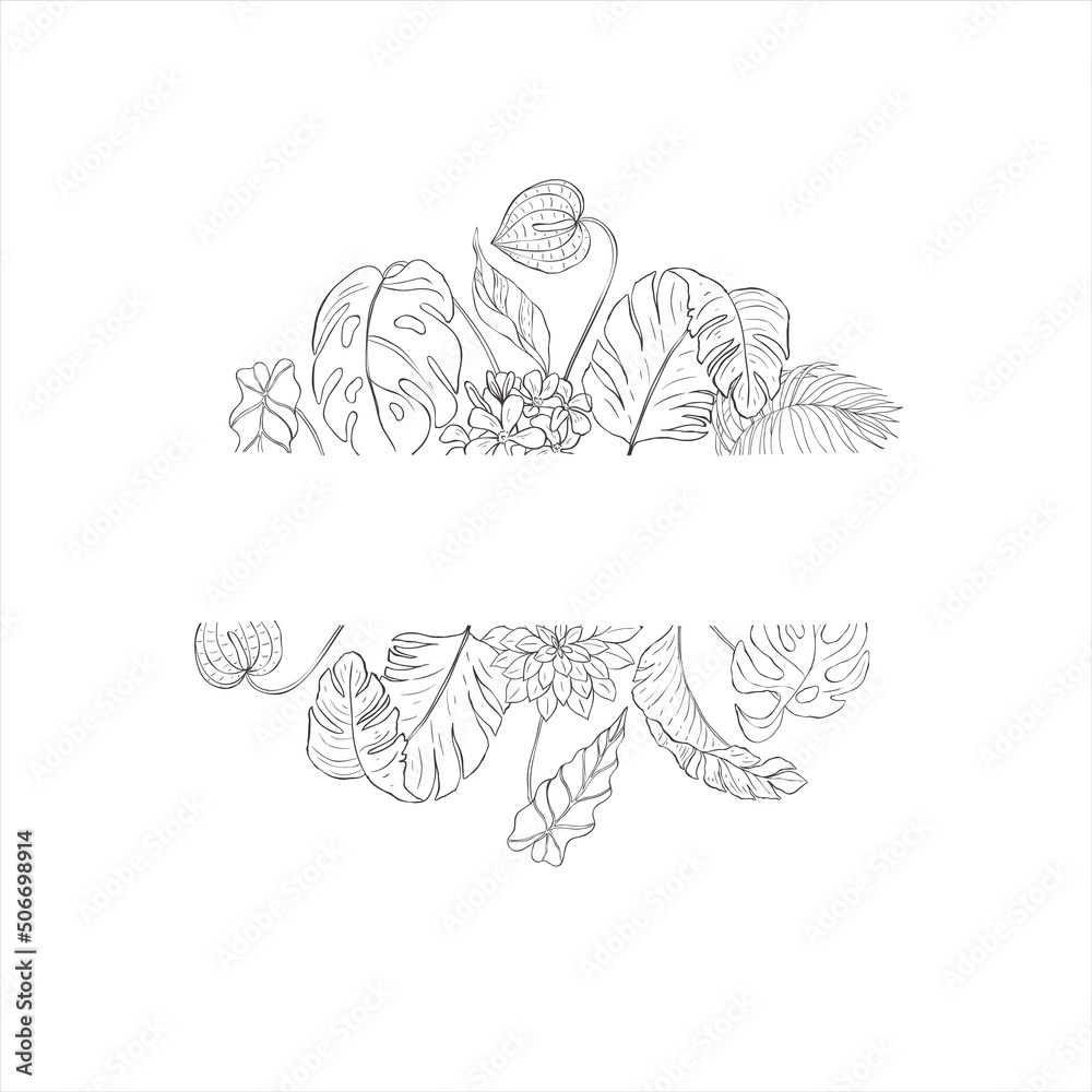 Tropical frames with flowers and leaves. Tropical frames with flowers and leaves.