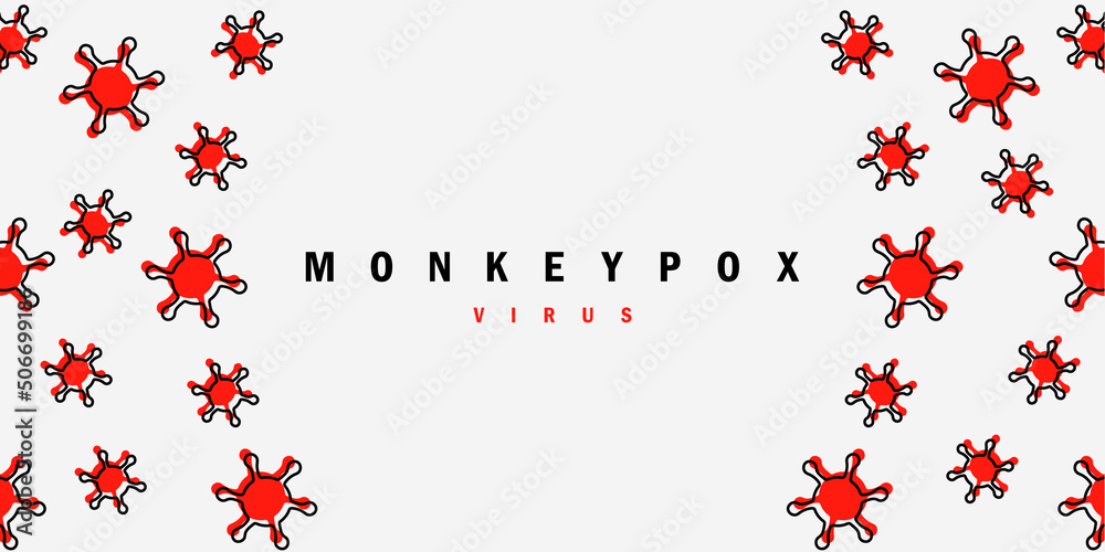 Banner with illustration of the red virus. The concept of the spread of monkeypox disease. clipart illustration monkey pox.