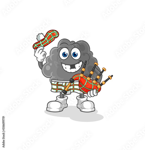 black cloud scottish with bagpipes vector. cartoon character