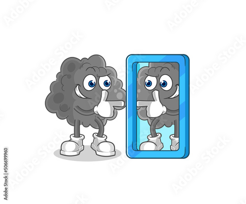 black cloud looking into mirror cartoon. cartoon mascot vector
