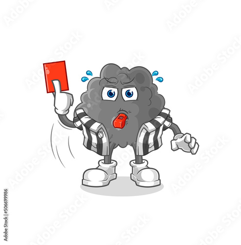 black cloud referee with red card illustration. character vector