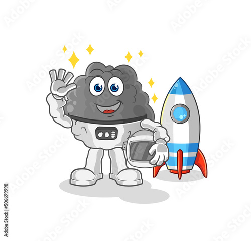 black cloud astronaut waving character. cartoon mascot vector © dataimasu