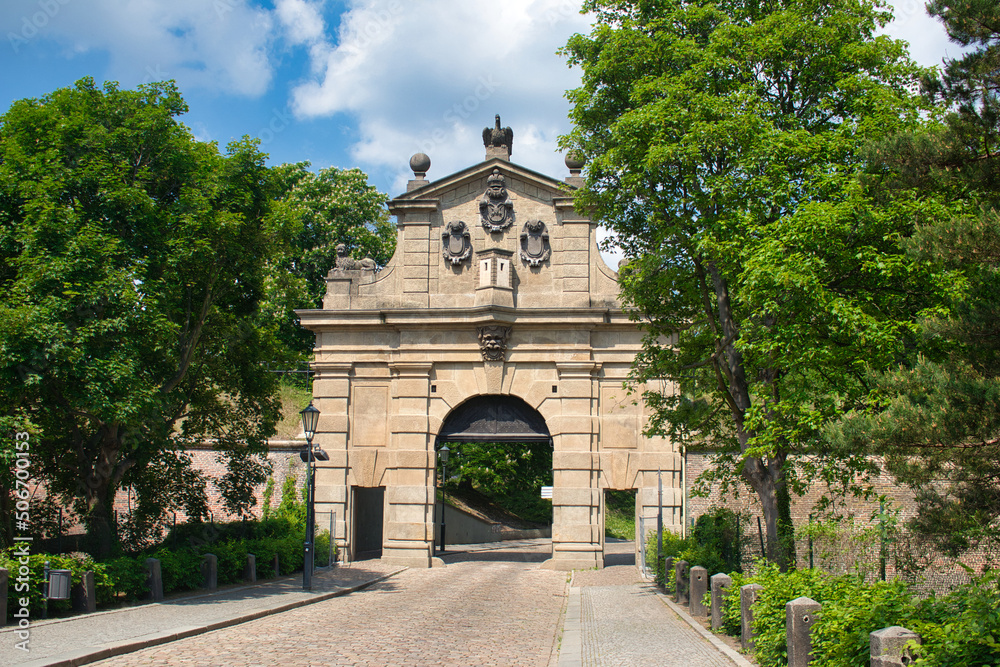 Leopold s Gate in spring day. Vysehrad. Prague. Unesco czech heritage.