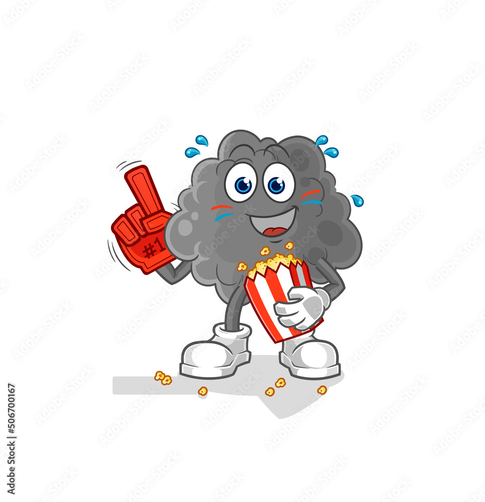 black cloud fan with popcorn illustration. character vector black cloud fan with popcorn illustration. character vector