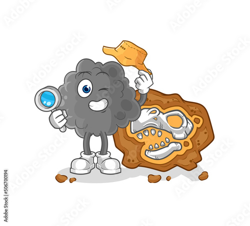 black cloud archaeologists with fossils mascot. cartoon vector
