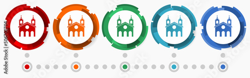 Church concept vector icon set, modern design abstract web buttons in 5 color options, infographic template for webdesign and mobile apps