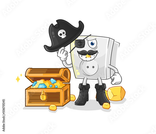 electric socket pirate with treasure mascot. cartoon vector