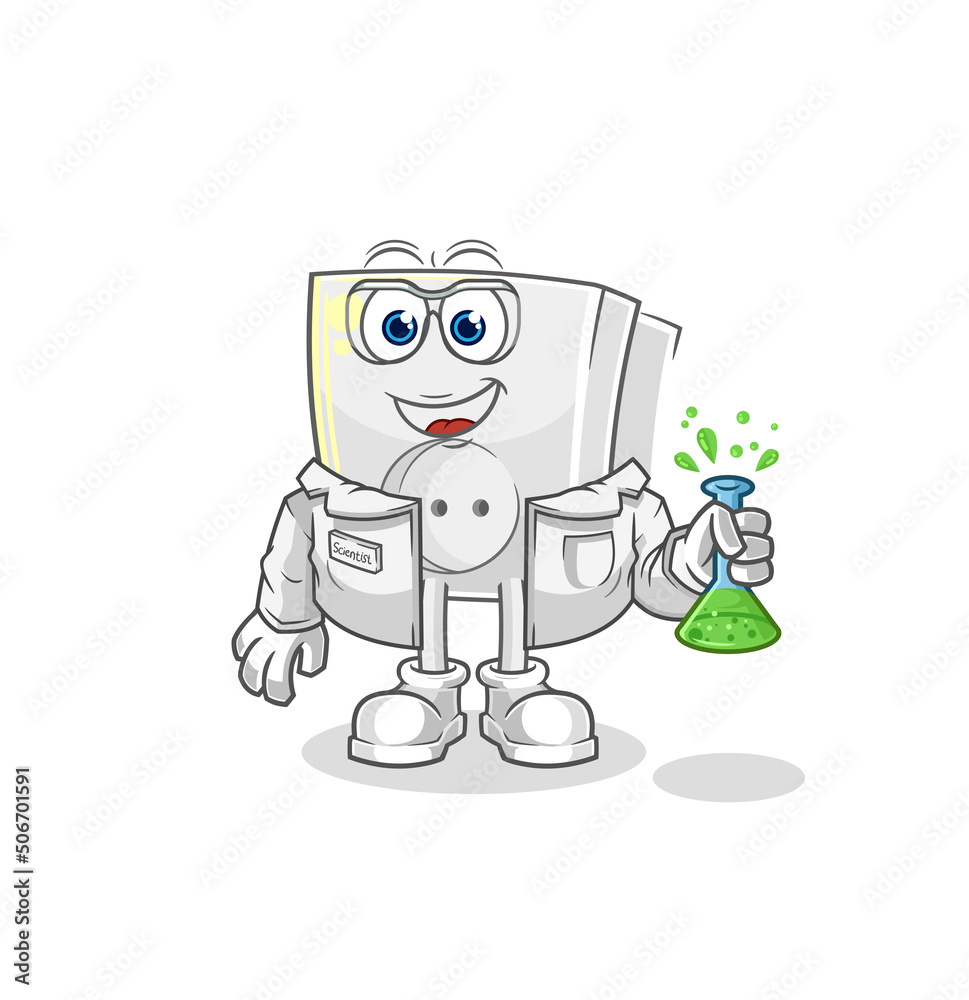 electric socket scientist character. cartoon mascot vector