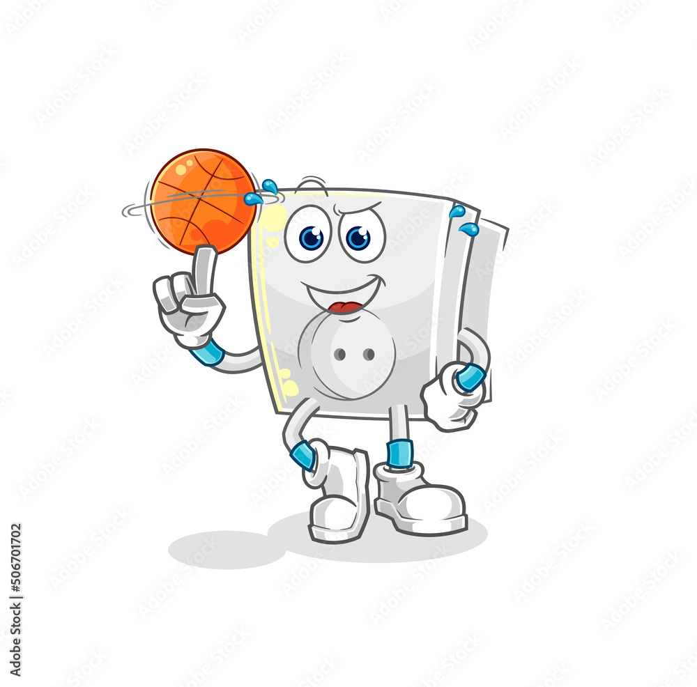 electric socket playing basket ball mascot. cartoon vector