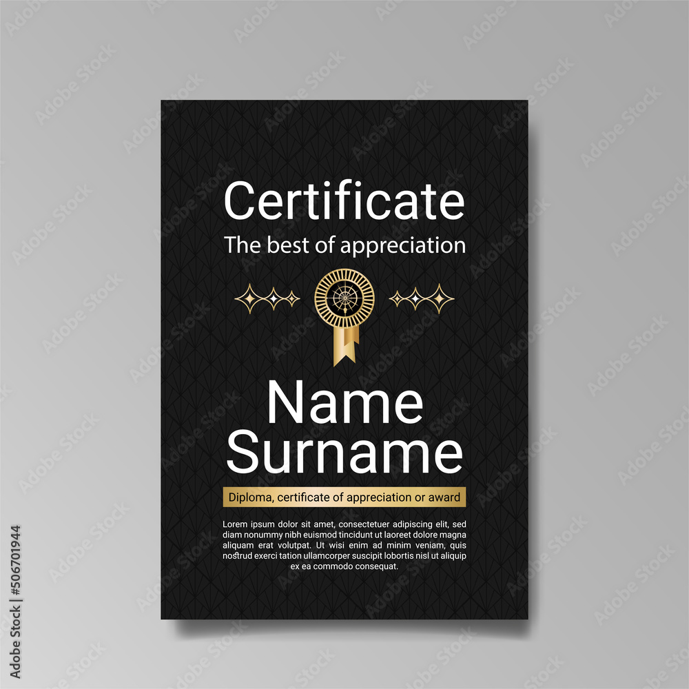 Art Deco luxury Certificate of appreciation template with geometry gold and black frame and Design for diploma or award Art Deco luxury Certificate of appreciation template with geometry gold and black frame and Design for diploma or award