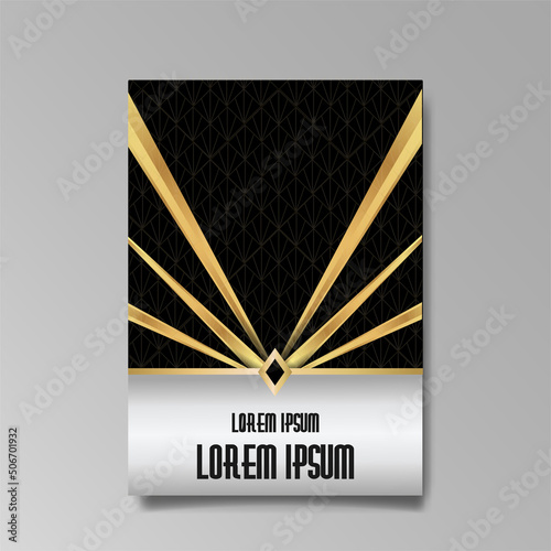 Art Deco A4 page template, retro style for web and print, city and the lights pattern with golden lines