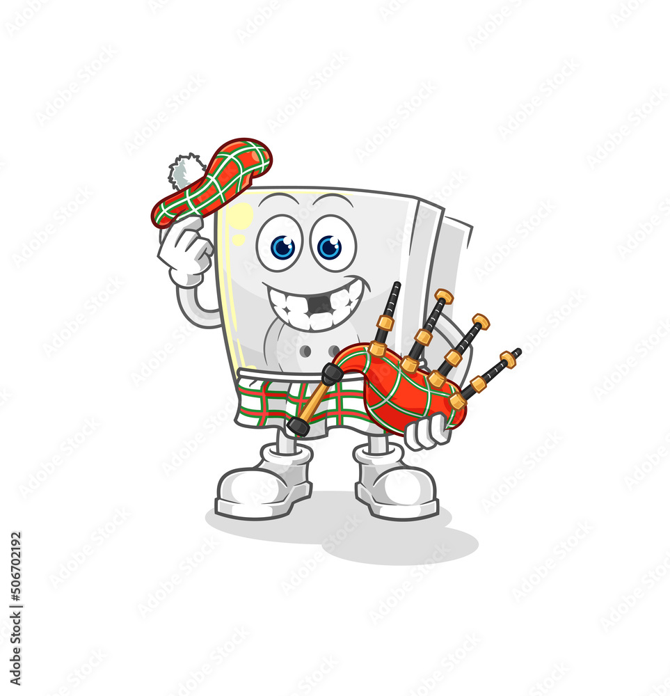 Obraz premium electric socket scottish with bagpipes vector. cartoon character