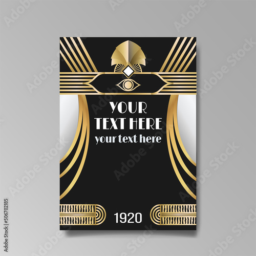 Art Deco template golden-black white, A4 page, menu, card, invitation,