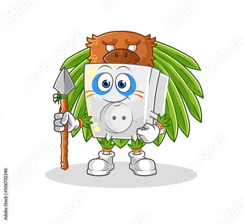 electric socket tribal man mascot. cartoon vector