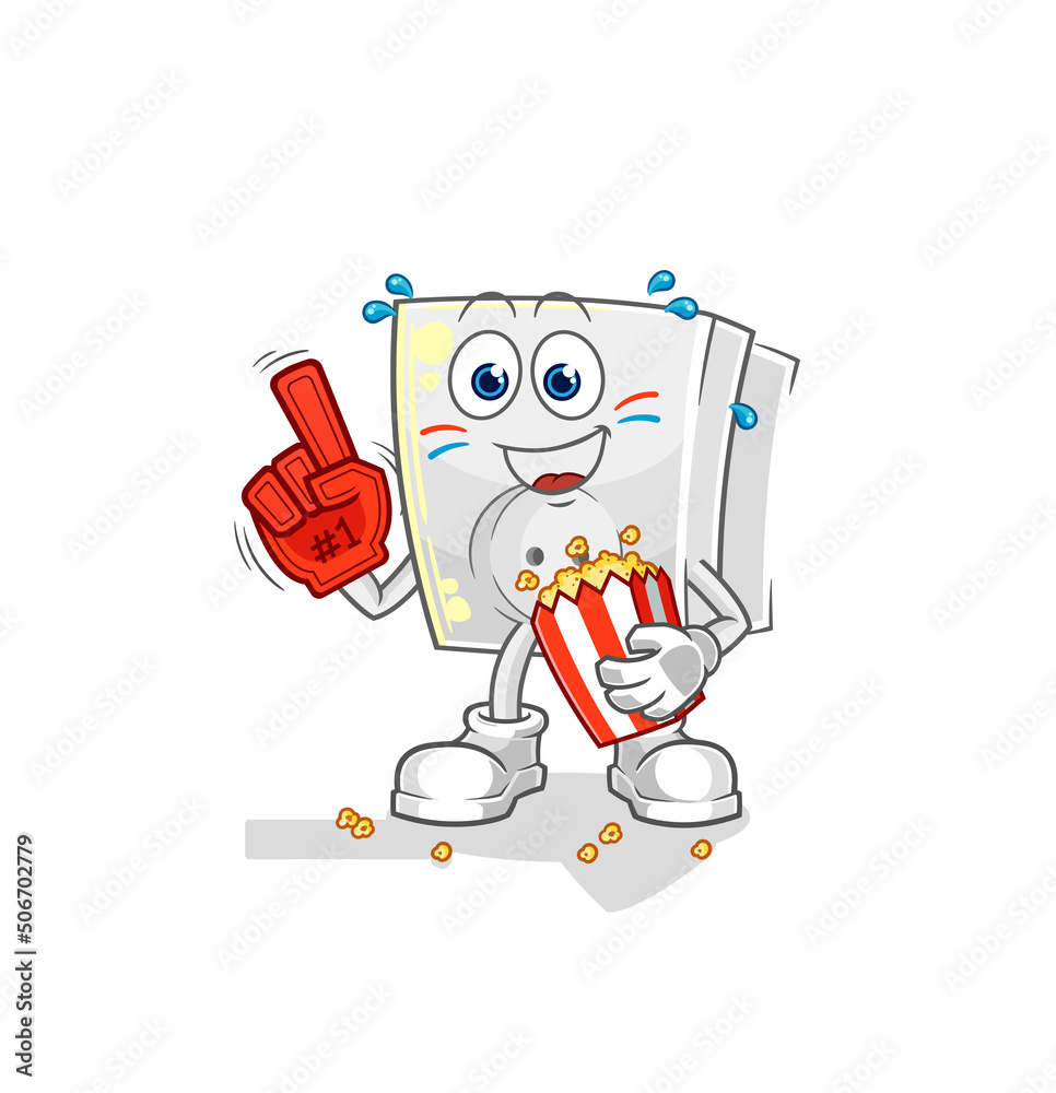 electric socket fan with popcorn illustration. character vector