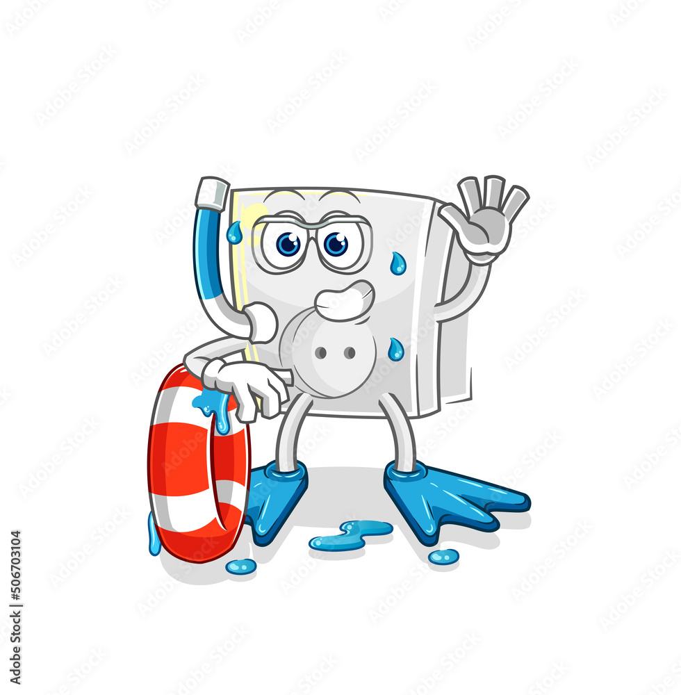 electric socket swimmer with buoy mascot. cartoon vector