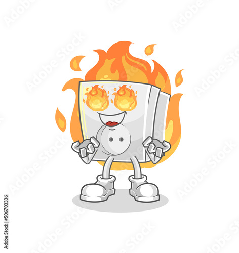 electric socket on fire mascot. cartoon vector