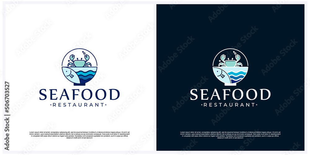 Fototapeta premium Seafood logo or sign fish market and restaurant emblem template Premium Vector