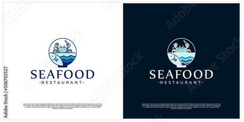 Seafood logo or sign fish market and restaurant emblem template Premium Vector