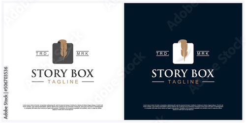 creative box story feather logo design