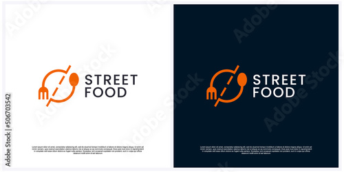 restaurant logo vector, street food icon with fork and spoon illustration