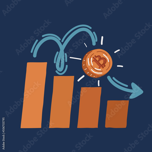 Vector illustration of Golden bitcoin coin. Crypto currency golden coin bitcoin symbol isolated on transparent background. Realistic vector illustration.