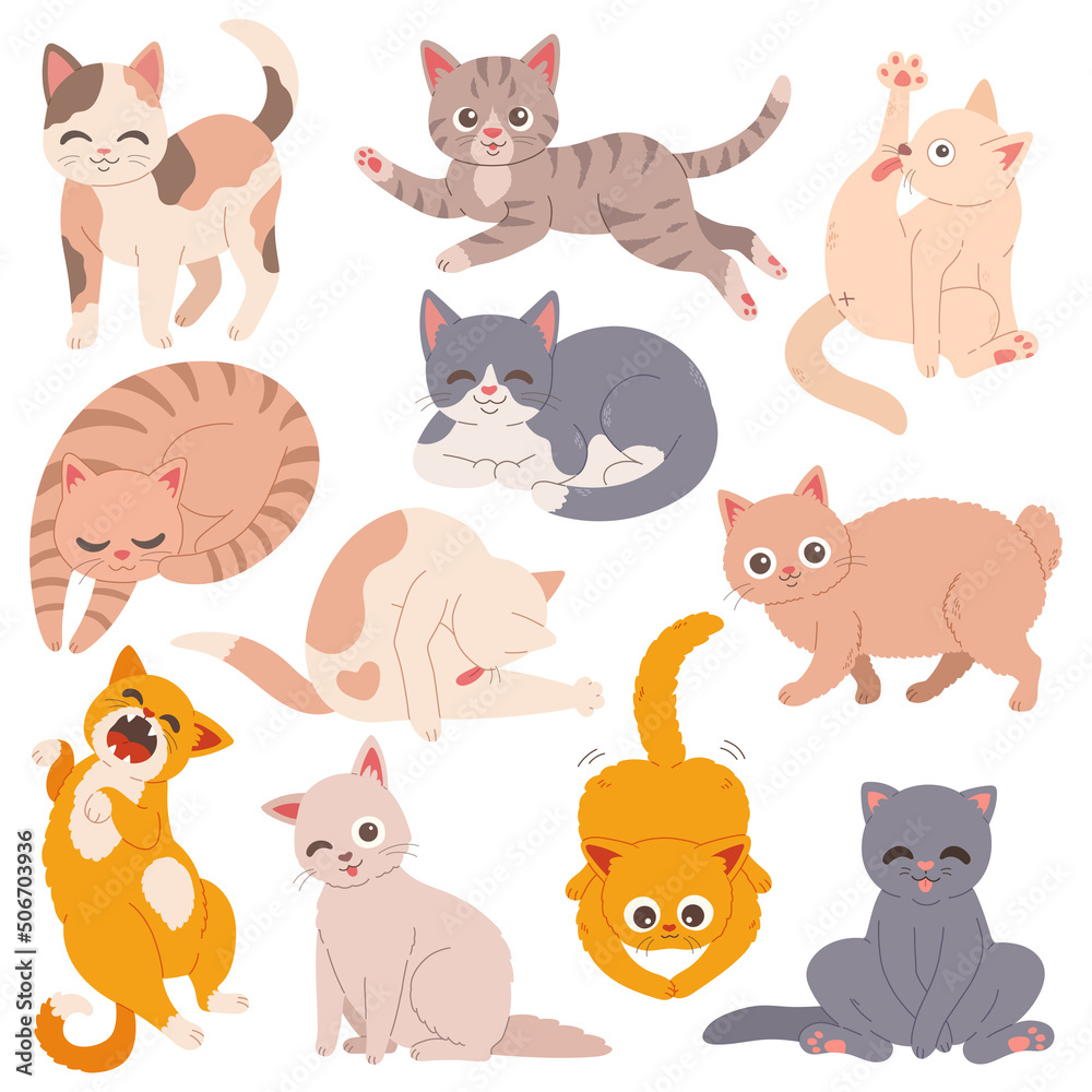 Cats set flat design simple vector illustration