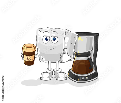 sugar cube drinking coffee illustration. character vector