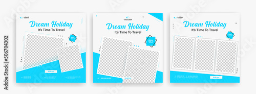 Traveling social media post banner template design, Tour travel holiday tourism marketing social media post	 photo