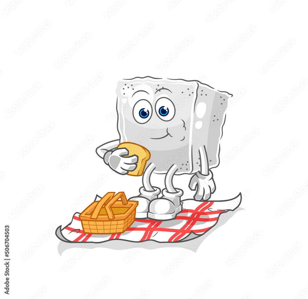 sugar cube on a picnic cartoon. cartoon mascot vector