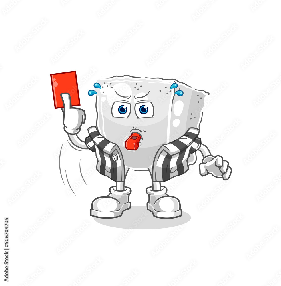 sugar cube referee with red card illustration. character vector