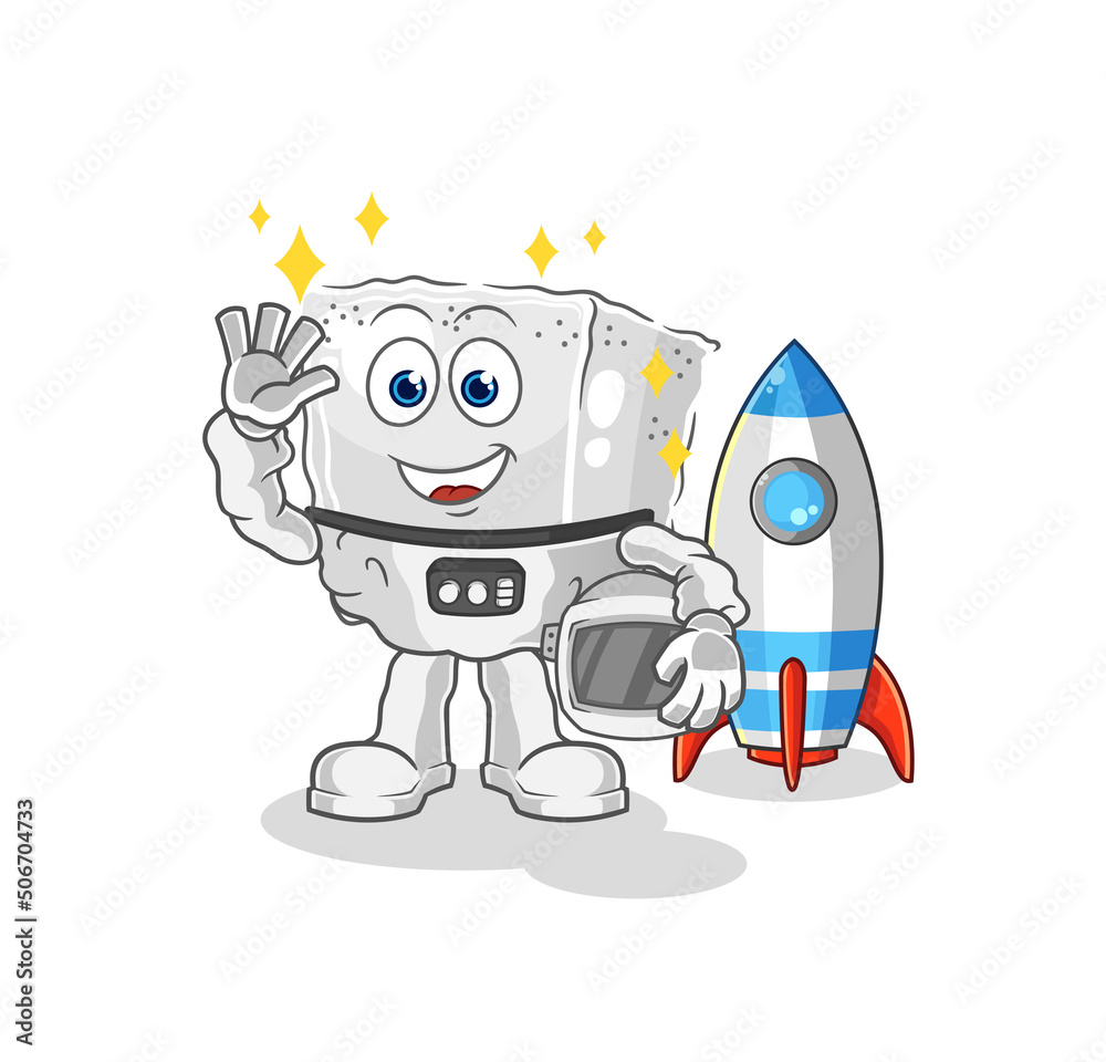 sugar cube astronaut waving character. cartoon mascot vector
