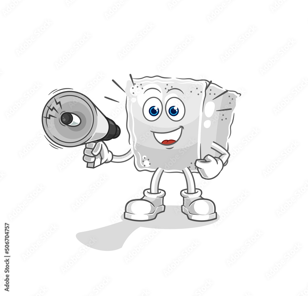 sugar cube holding hand loudspeakers vector. cartoon character