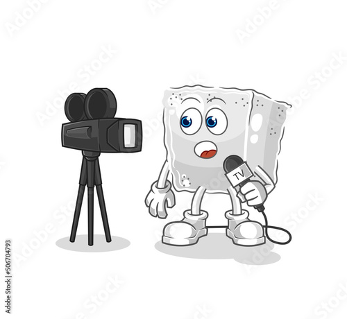 sugar cube tv reporter cartoon. cartoon mascot vector