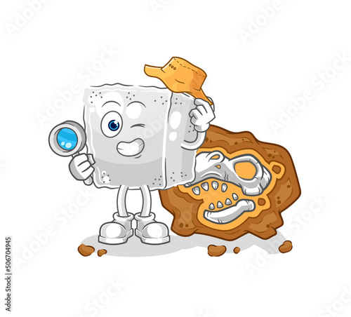 sugar cube archaeologists with fossils mascot. cartoon vector