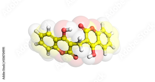 Dicoumarol anticoagulant molecule, 3D
 photo