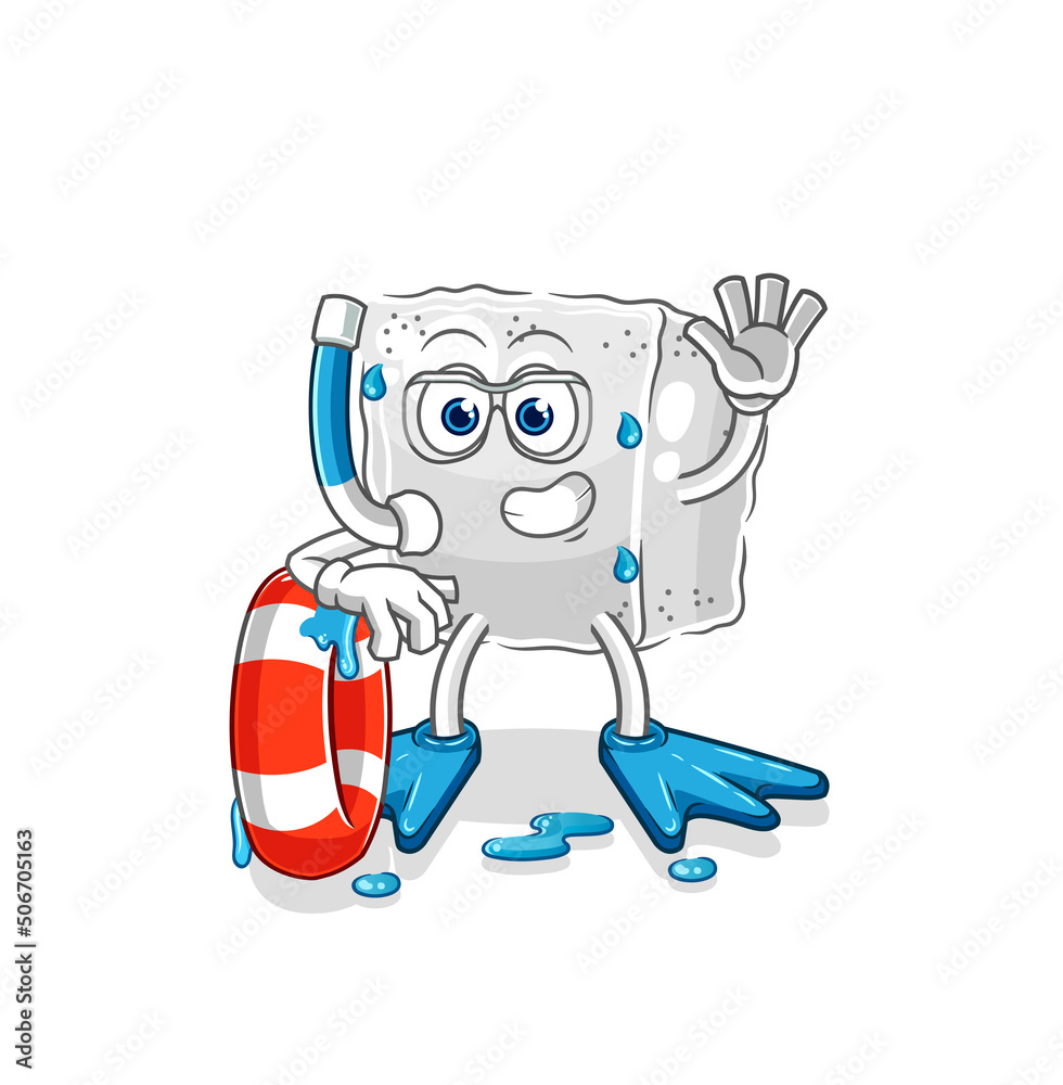 sugar cube swimmer with buoy mascot. cartoon vector