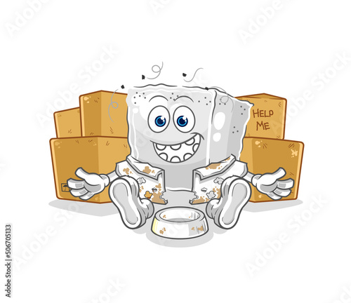 sugar cube homeless character. cartoon mascot vector