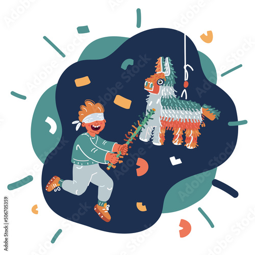 Cartoon vector illustration of Child playing pinata