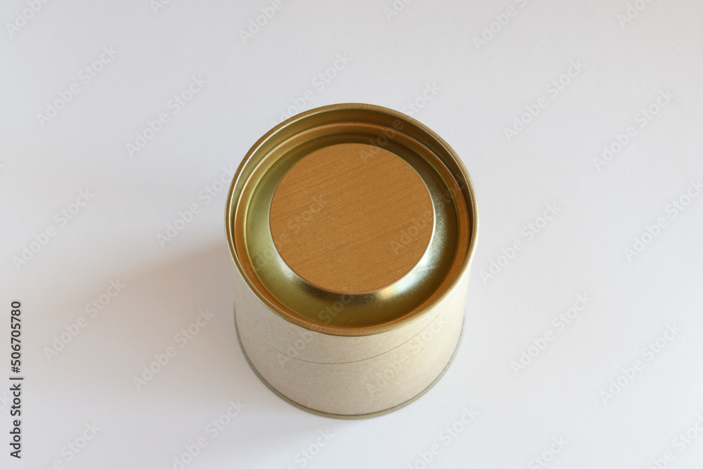 Short cardboard cylinder tube with metal lid Short cardboard cylinder tube with metal lid