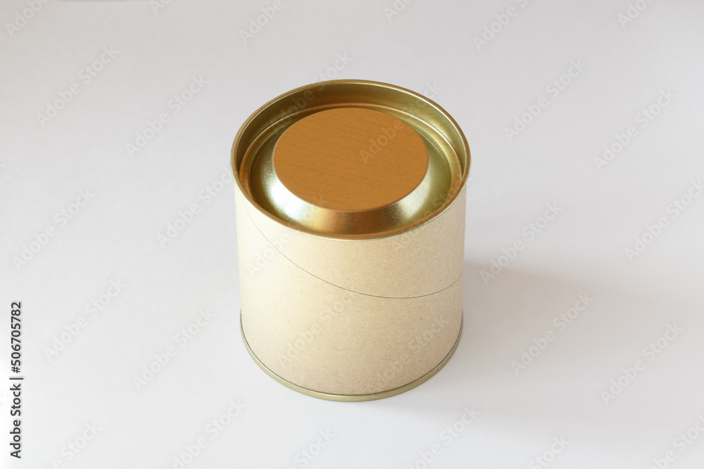 Short cardboard cylinder tube with metal lid Short cardboard cylinder tube with metal lid