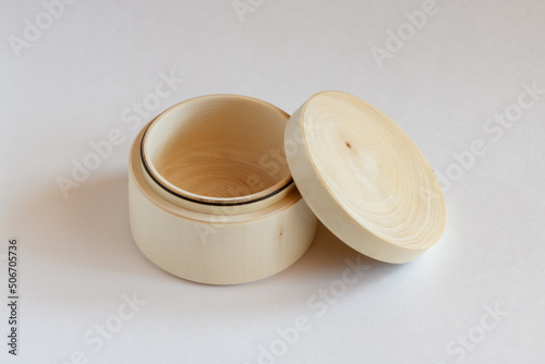 Round wooden casket mock up