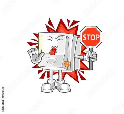 light switch holding stop sign. cartoon mascot vector