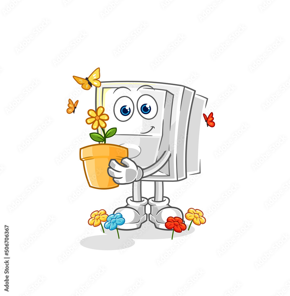 Obraz premium light switch with a flower pot. character vector