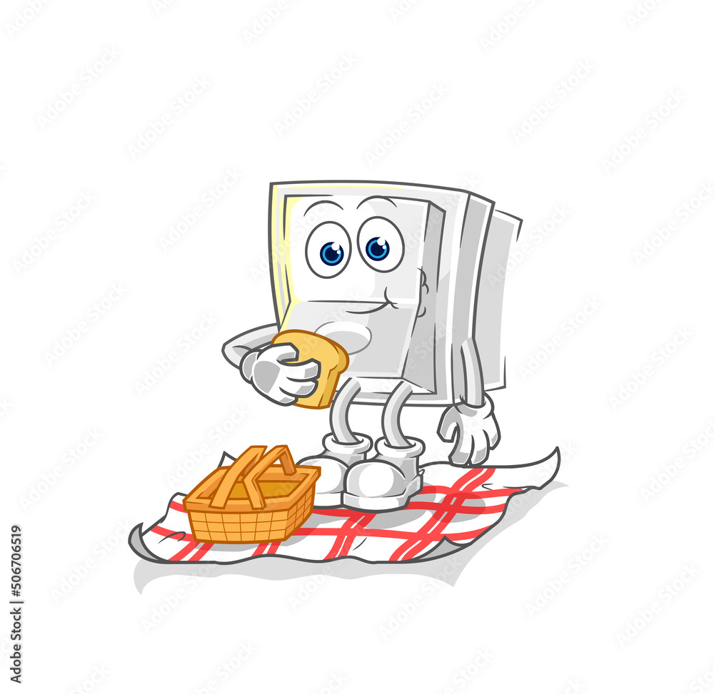 light switch on a picnic cartoon. cartoon mascot vector light switch on a picnic cartoon. cartoon mascot vector